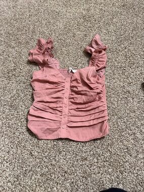 Ruffled Button-Front Women's Tank Top in Dusty Rose Astr size small